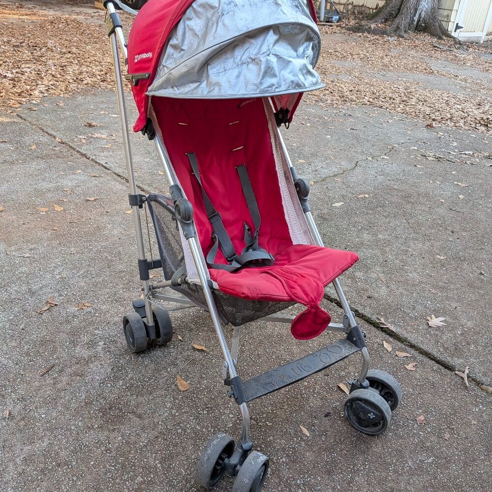 UPPAbaby Glite umbrella stroller, red and lightweight with carrying strap